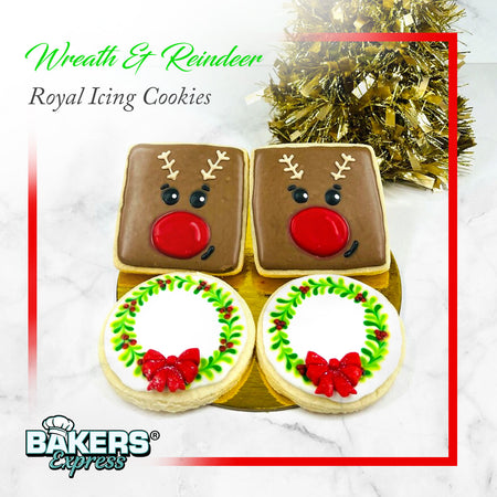 Wreath & Reindeer Royal Icing Cookies