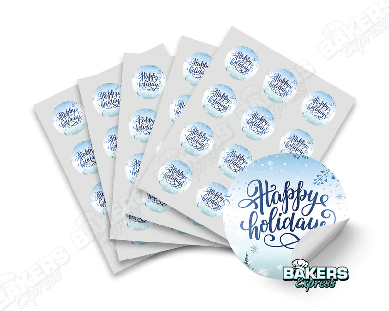 Happy Holidays Themed Round Digital 2" Colored Stickers (5 Sheets)