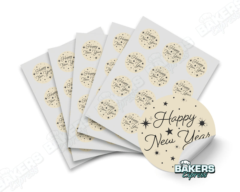 Happy New Year Themed Round Digital 2" Colored Stickers (5 Sheets)