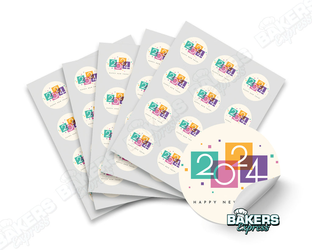 Colorful 2024 New Year Themed Round Digital 2 Colored Stickers 5 She   BE 2inStickers NewYears Colorful2024 1024x 