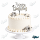 SILVER HAPPY BIRTHDAY CAKE TOPPER EACH