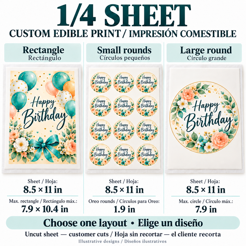 1/4 Customizable Printed Frosting/Sugar Sheets