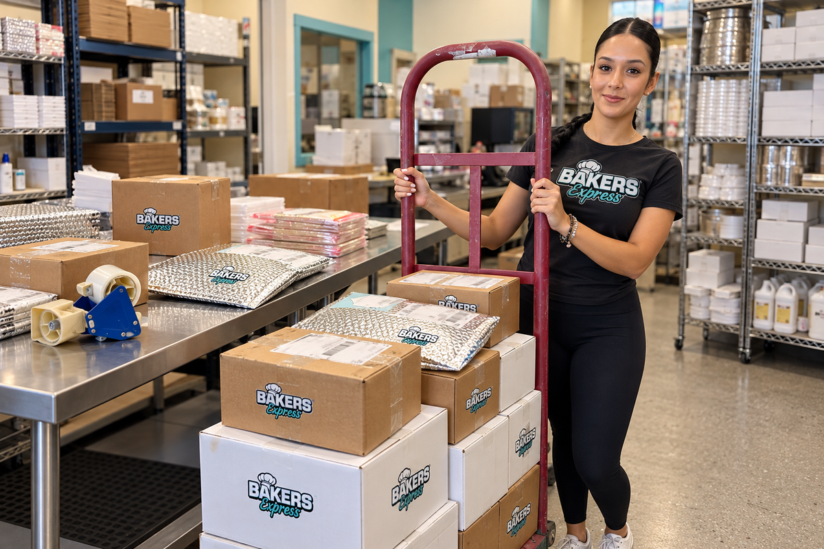 Zulani, Bakers Express shipping department expert, with packed orders