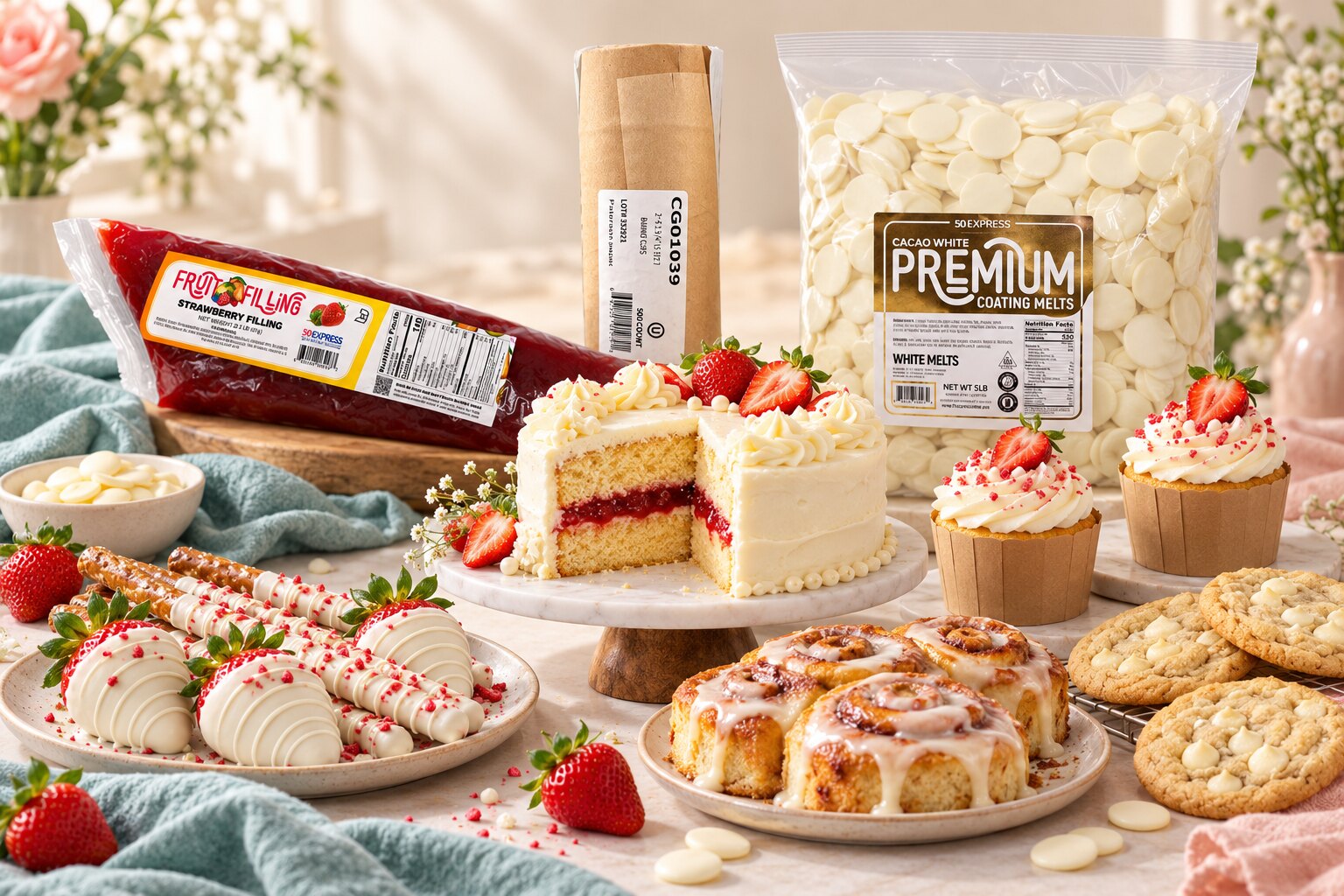 Best-selling baking supplies with finished cakes, pastries and chocolate-covered treats